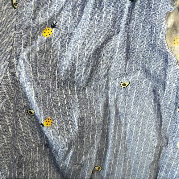 Blue Striped Pineapple & Avocado Button-Up Shirt - Women M - Picture 4 of 7